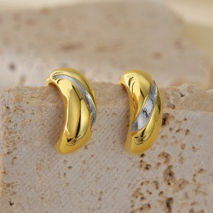 925 Sterling Silver Two-Tone C-Shape Minimalist Stud Earring 40400120