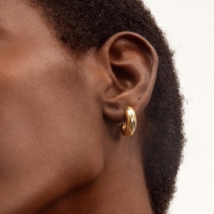 925 Sterling Silver Two-Tone C-Shape Minimalist Stud Earring 40400120
