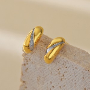 925 Sterling Silver Two-Tone C-Shape Minimalist Stud Earring 40400120