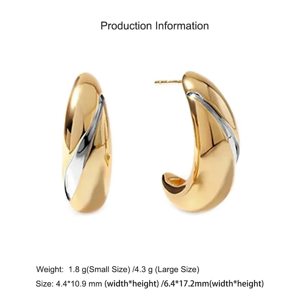 925 Sterling Silver Two-Tone C-Shape Minimalist Stud Earring 40400120 - image2