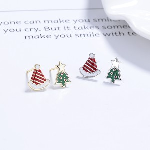 925 Sterling Silver Asymmetrical Enamel Christmas Stud Earring 40400121