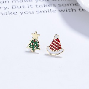 925 Sterling Silver Asymmetrical Enamel Christmas Stud Earring 40400121