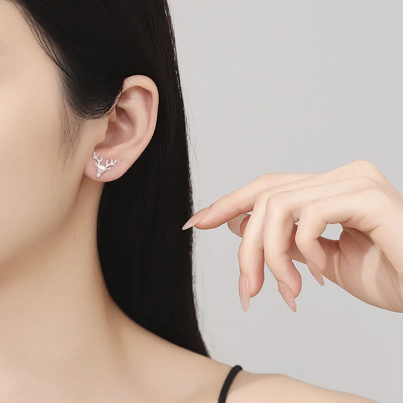 925 Sterling Silver Brushed Finish Antler Stud Earring 40400122 - image1