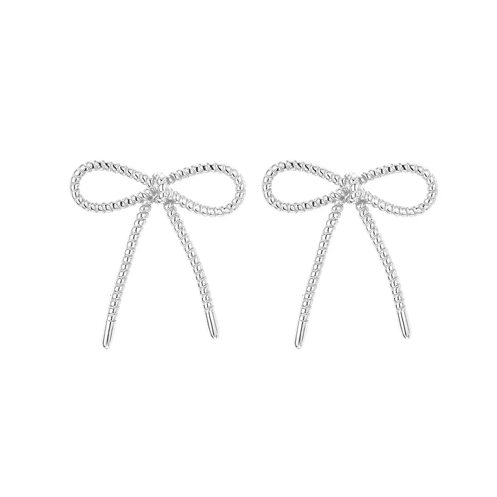 925 Sterling Silver Vintage Texture Bow Stud Earring 40400126