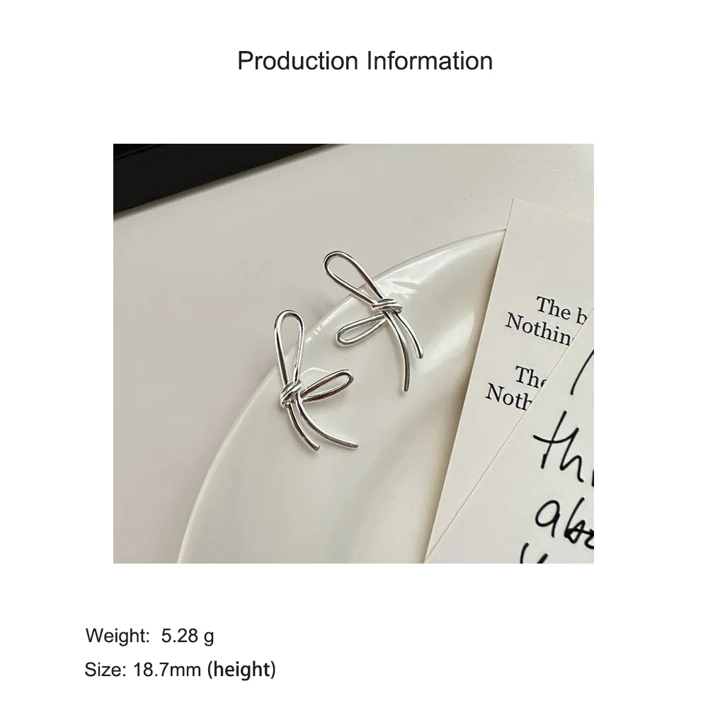 925 Sterling Silver Abstract Line Bow Earring 40400129 - image2