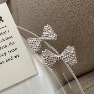 925 Sterling Silver Micro-Bead Textured Bow Stud Earring 40400130
