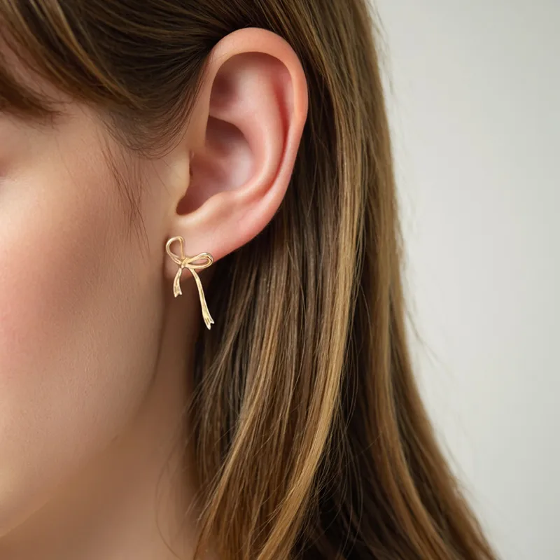 925 Sterling Silver Wire Bow Stud Earring 40400131 - image1