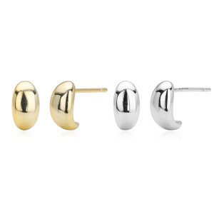 925 Sterling Silver Smooth Bean Stud Earrings 40400132