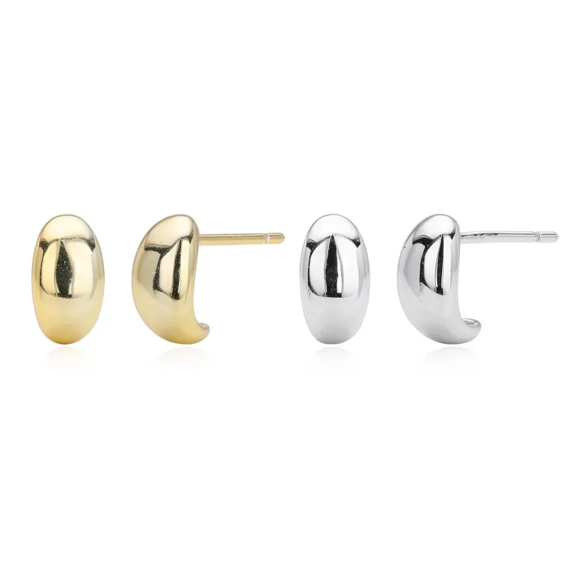 925 Sterling Silver Smooth Bean Stud Earrings 40400132