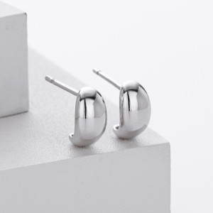 925 Sterling Silver Smooth Bean Stud Earrings 40400132