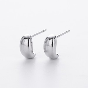925 Sterling Silver Smooth Bean Stud Earrings 40400132