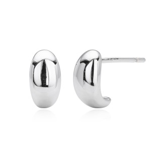 925 Sterling Silver Smooth Bean Stud Earrings 40400132