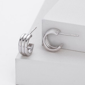 925 Sterling Silver Triple Band C-Stud Earrings 40400133