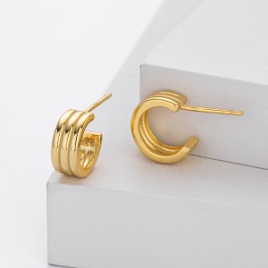 925 Sterling Silver Triple Band C-Stud Earrings 40400133
