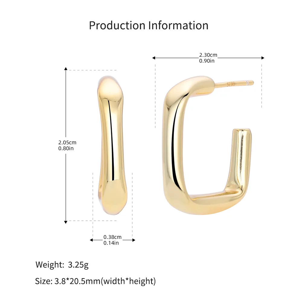 925 Sterling Silver Minimalist Hollow Tube C-Stud Earrings 40400134 - image2