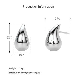 925 Sterling Silver Solid Sculptural Raindrop Stud Earrings 40400135