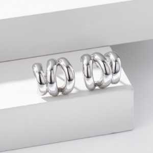 925 Sterling Silver Triple Ridge C-Hoop Stud Earrings 40400136