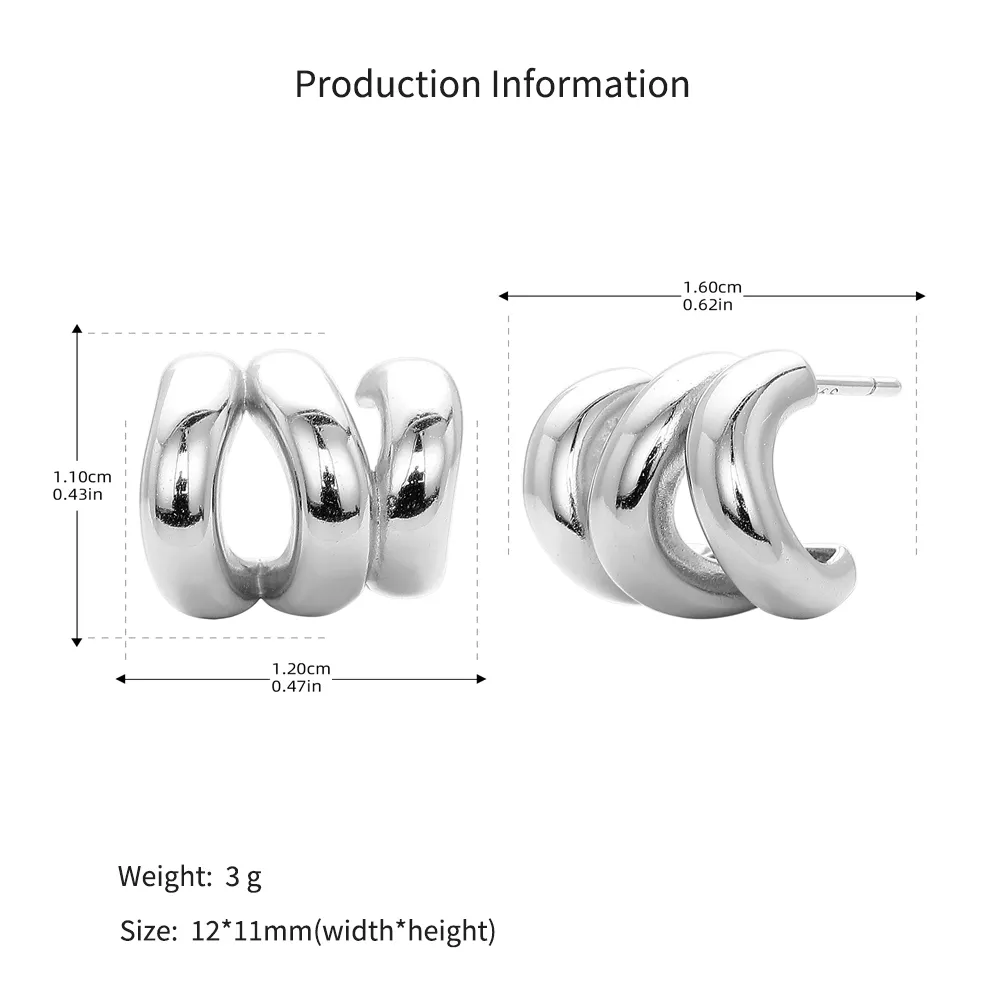 925 Sterling Silver Triple Ridge C-Hoop Stud Earrings 40400136 - image2