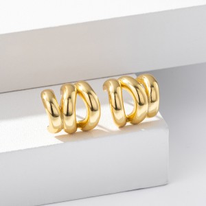 925 Sterling Silver Triple Ridge C-Hoop Stud Earrings 40400136