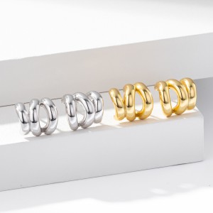 925 Sterling Silver Triple Ridge C-Hoop Stud Earrings 40400136