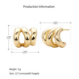 925 Sterling Silver Triple Ridge C-Hoop Stud Earrings 40400136