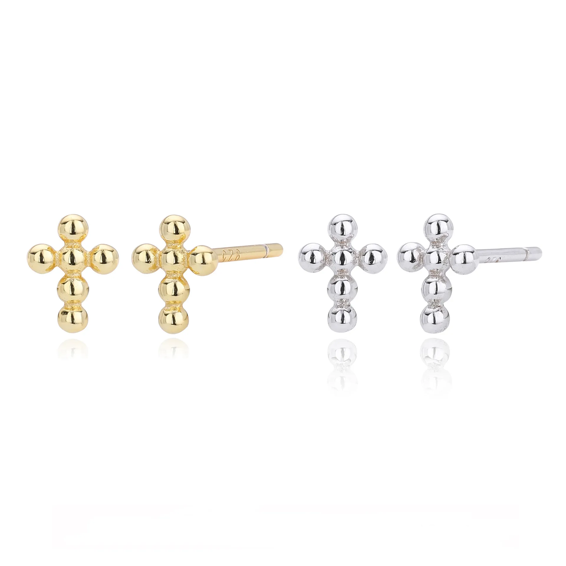925 Sterling Silver Polished Beaded Cross Stud Earring 40400141 925 Sterling Silver Polished Beaded Cross Stud Earring 40400141