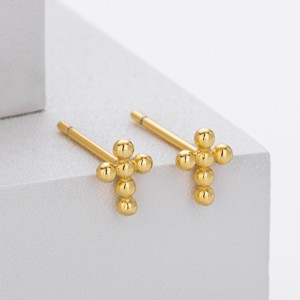 925 Sterling Silver Polished Beaded Cross Stud Earring 40400141 925 Sterling Silver Polished Beaded Cross Stud Earring 40400141