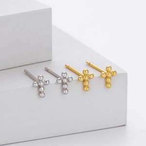 925 Sterling Silver Polished Beaded Cross Stud Earring 40400141 925 Sterling Silver Polished Beaded Cross Stud Earring 40400141
