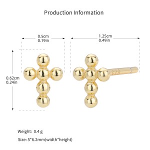 925 Sterling Silver Polished Beaded Cross Stud Earring 40400141 925 Sterling Silver Polished Beaded Cross Stud Earring 40400141