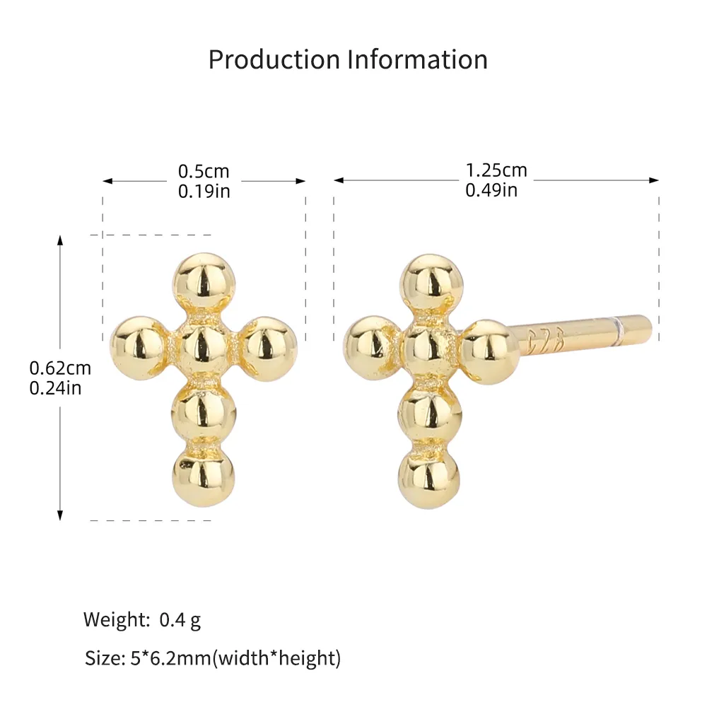 925 Sterling Silver Polished Beaded Cross Stud Earring 40400141 - image2