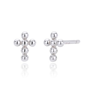 925 Sterling Silver Polished Beaded Cross Stud Earring 40400141 925 Sterling Silver Polished Beaded Cross Stud Earring 40400141