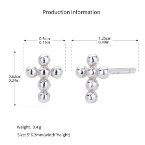 925 Sterling Silver Polished Beaded Cross Stud Earring 40400141 925 Sterling Silver Polished Beaded Cross Stud Earring 40400141