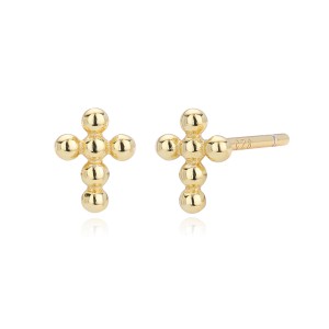 925 Sterling Silver Polished Beaded Cross Stud Earring 40400141 925 Sterling Silver Polished Beaded Cross Stud Earring 40400141