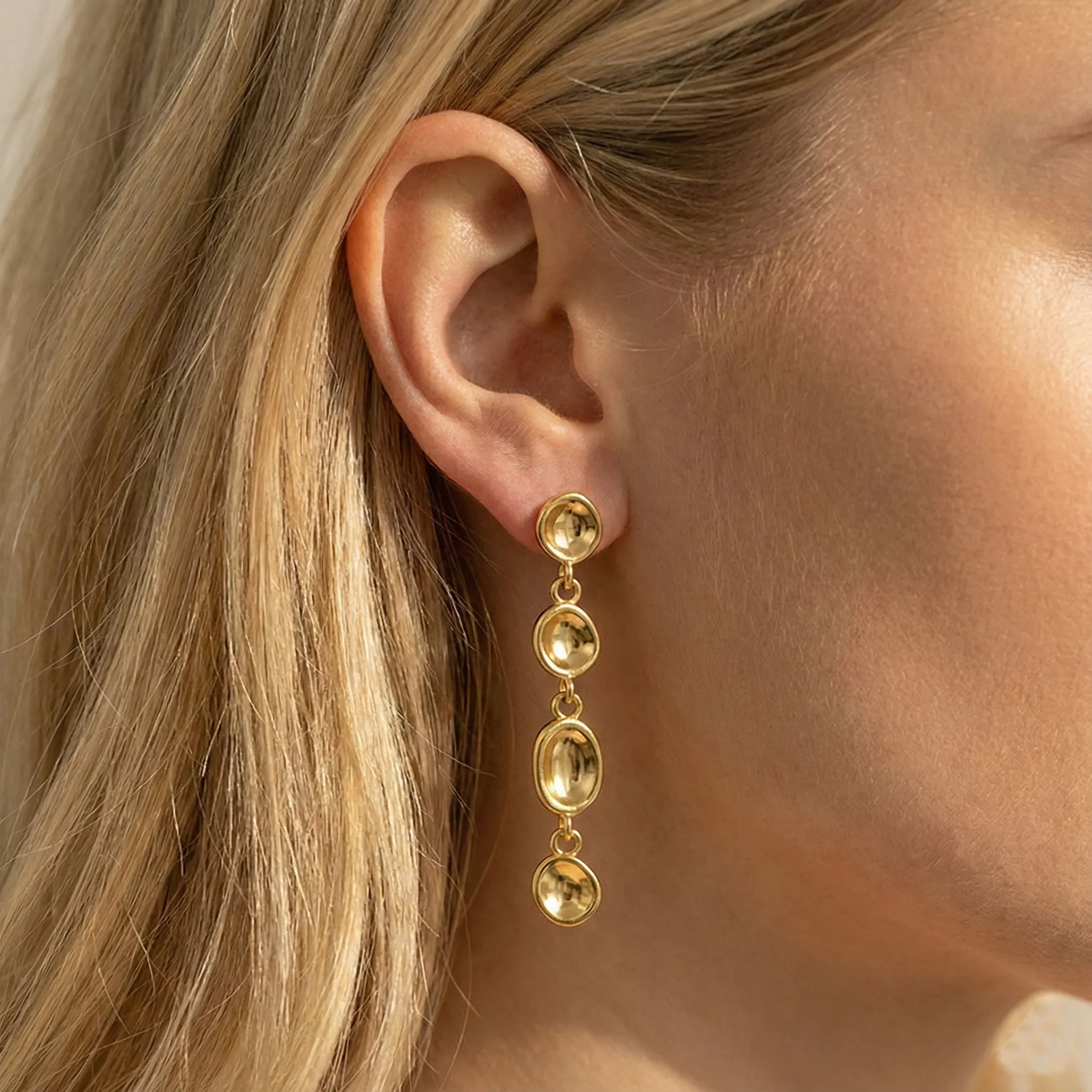 925 Sterling Silver Abstract Bean Linear Dangle Stud Earrings 40400142 - image3