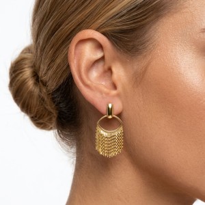 925 Sterling Silver Geometric Chain Fringe Earrings 40400143