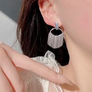 925 Sterling Silver Geometric Chain Fringe Earrings 40400143 925 Sterling Silver Geometric Chain Fringe Earrings 40400143