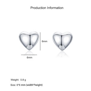 925 Sterling Silver Polished Shiny Heart Stud Earring 40400148