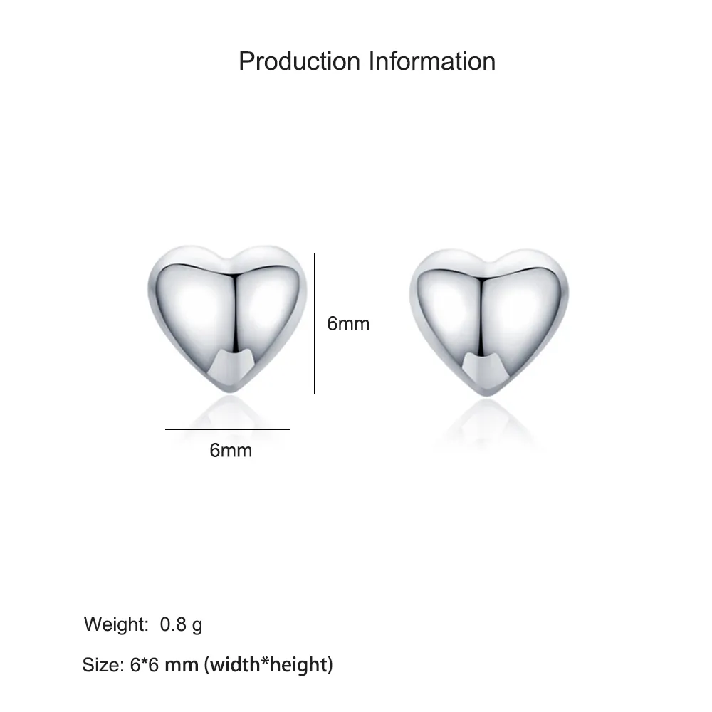 925 Sterling Silver Polished Shiny Heart Stud Earring 40400148 - image2