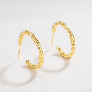 925 Sterling Silver Irregular Crinkled Texture C-Hoop Earrings 40400150 925 Sterling Silver Irregular Crinkled Texture C-Hoop Earrings 40400150