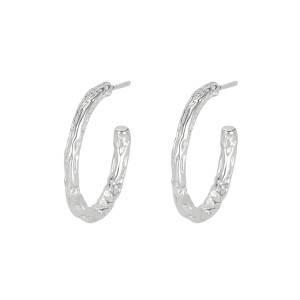 925 Sterling Silver Irregular Crinkled Texture C-Hoop Earrings 40400150 925 Sterling Silver Irregular Crinkled Texture C-Hoop Earrings 40400150