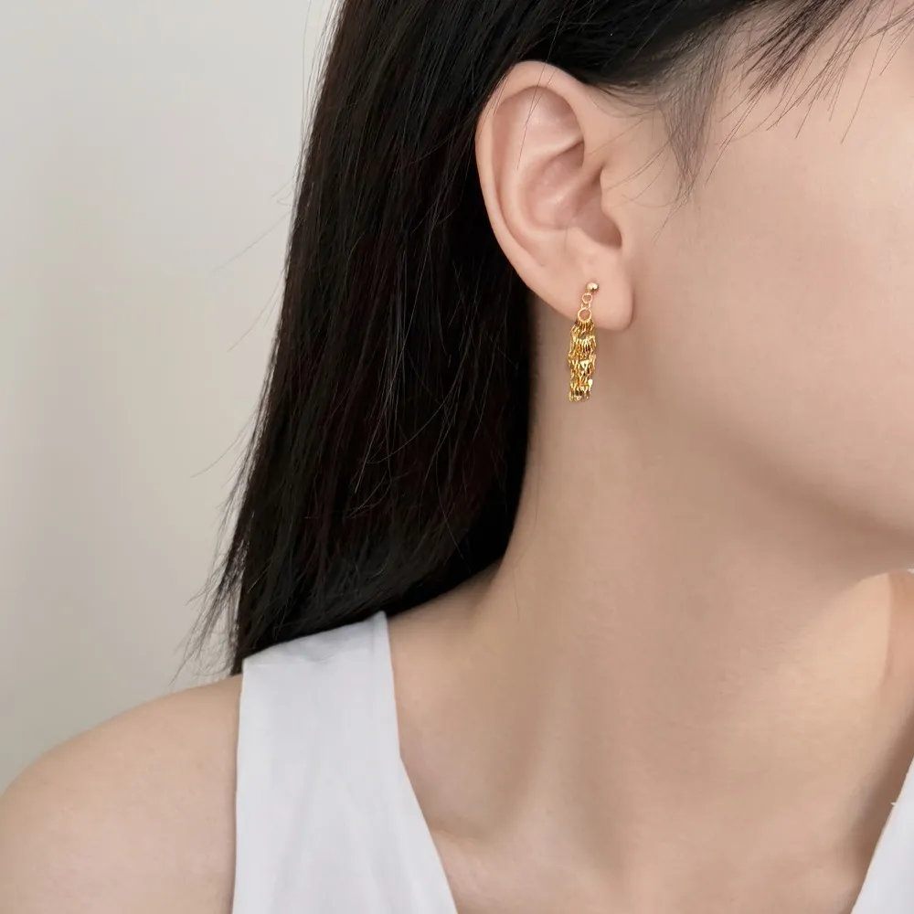 925 Sterling Silver Sequin Chain Tassel Drop Stud Earrings 40400152 - image3