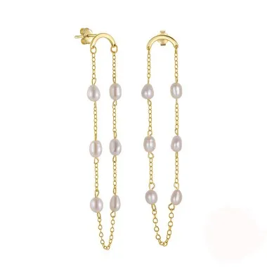 Sterling Silver Pearl Tassel Chain Stud Earring 40500002