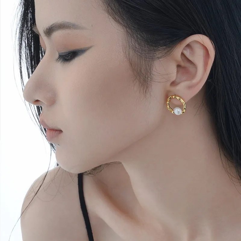 Round Circle Pearl Stud Earring 40500006 - image1
