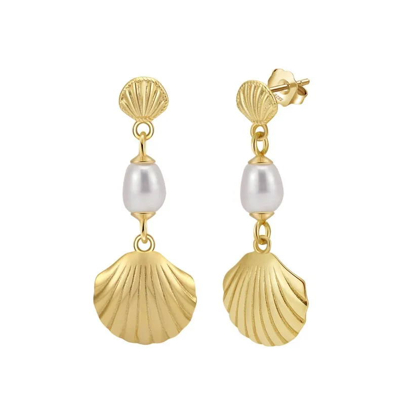 925 Sterling Silver Vintage Pearl Shell Stud Earring 40500016