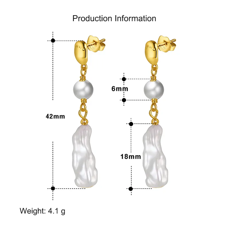 925 Sterling Silver Baroque Fresh Water Pearl Stud Earring 40500017 - image2