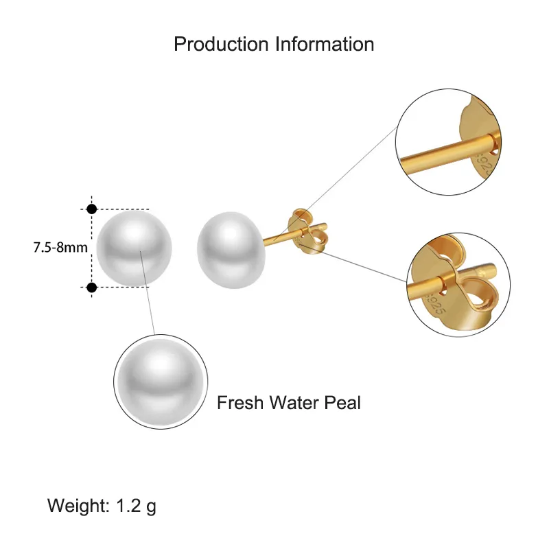 925 Sterling Silver Fresh Water Pearl Stud Earring 40500018 - image2