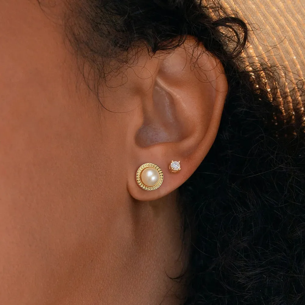925 Sterling Silver Vintage Fresh Water Pearl Stud Earring 40500020 - image1