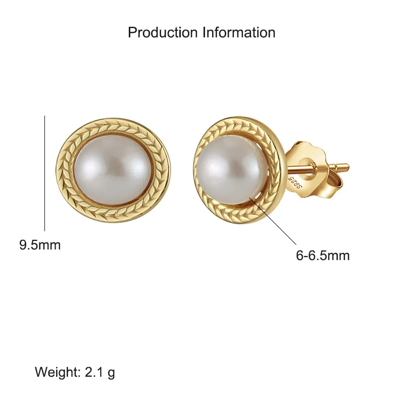 925 Sterling Silver Vintage Fresh Water Pearl Stud Earring 40500020 - image2