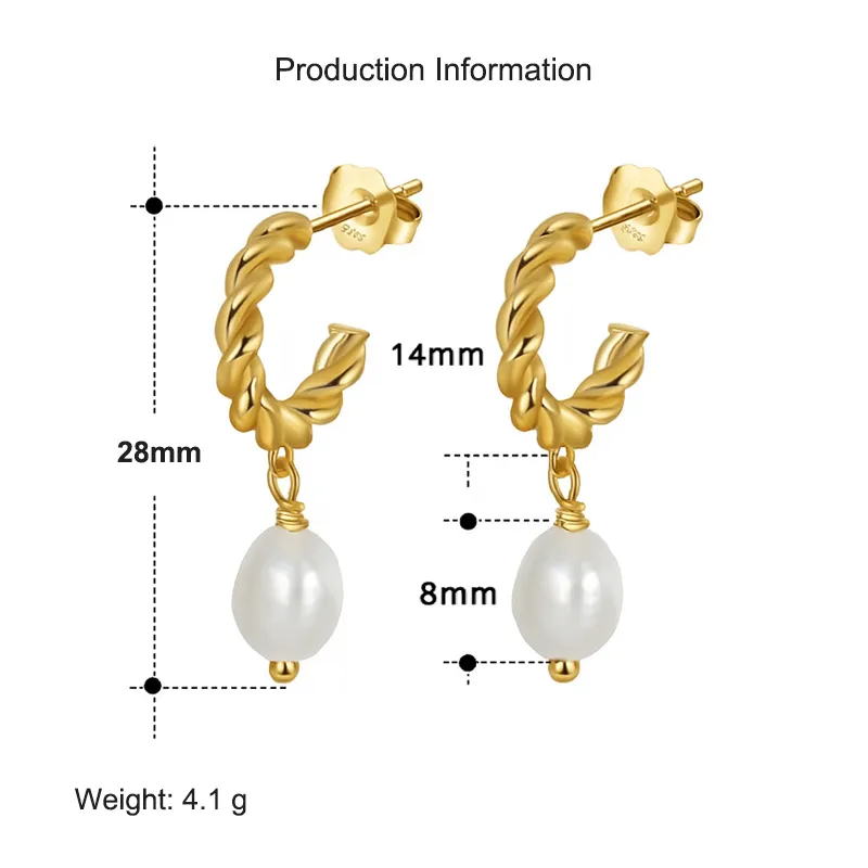 925 Sterling Silver Fresh Water Pearl Twisted Hoop Earring 40500021 - image2