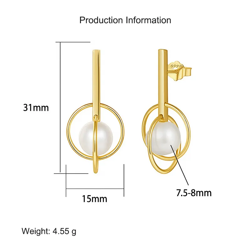 925 Sterling Silver Fresh Water Pearl Geometric Stud Earring 40500024 - image2